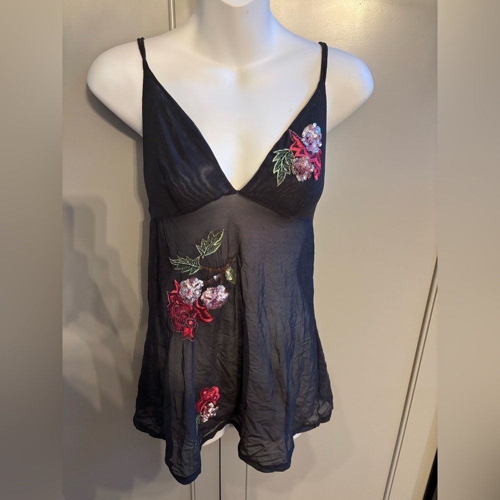 Vintage 2003 Y2K Victorias Secret Sheer Sequin Chemise Nightgown Lingerie S